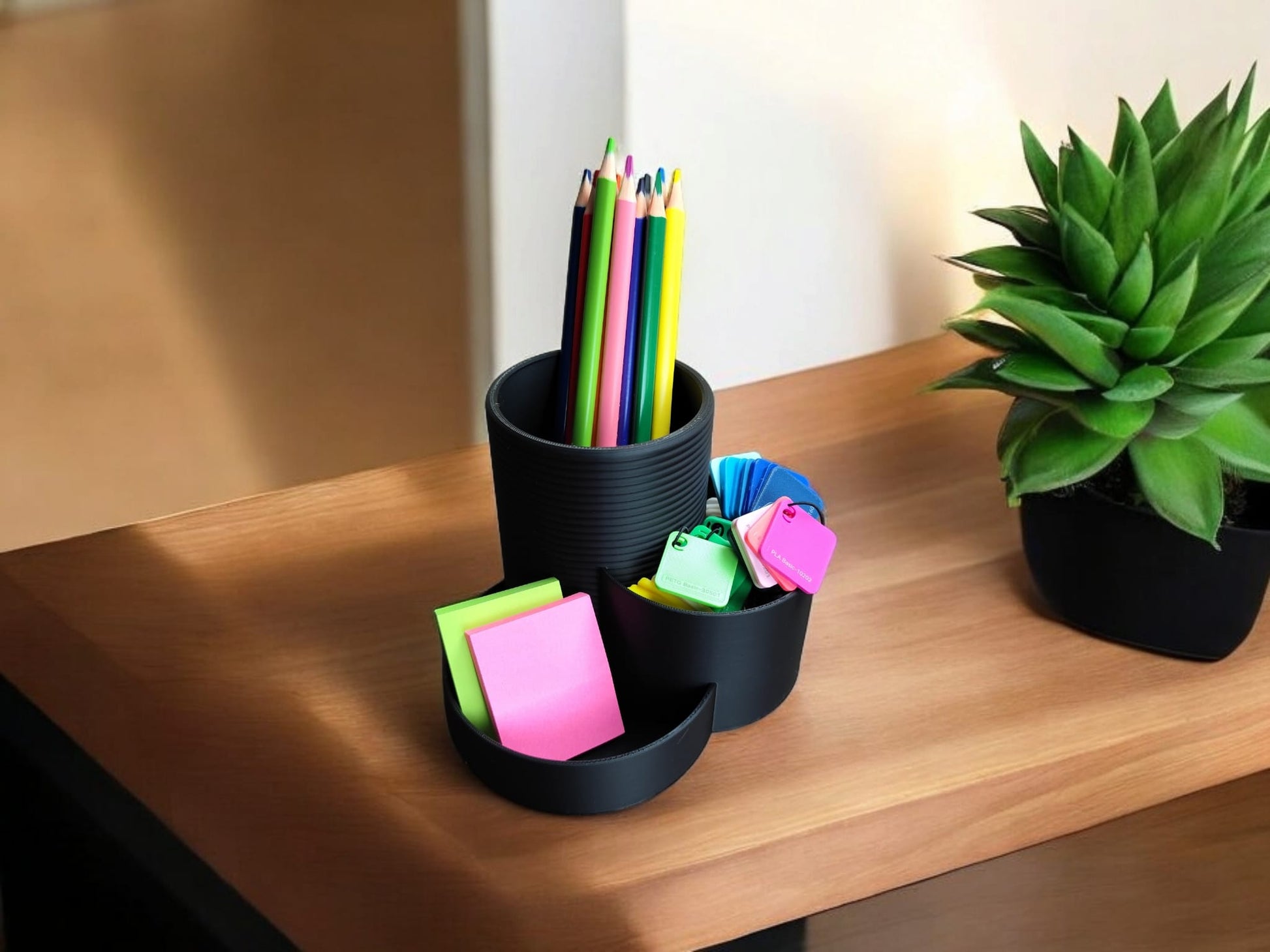 3-in-1 Desk Organizer – Modern Pen & Stationery Holder | Minimalist Black Finish
