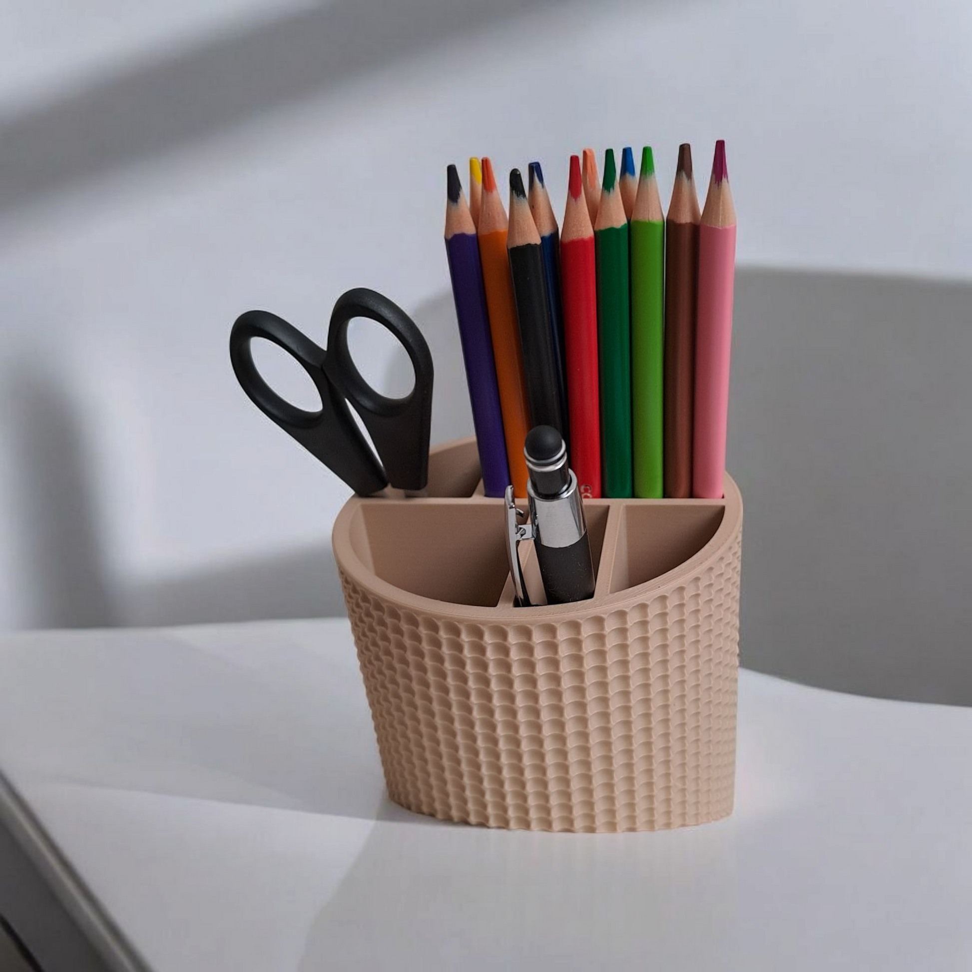 Multi-Compartment Pen & Stationery Holder – Textured Finish
