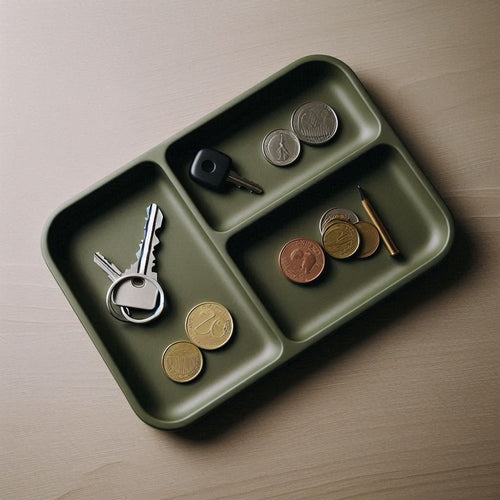 Army Green 4-Compartment Key & Coin Tray – Organizer for Desk or Entryway